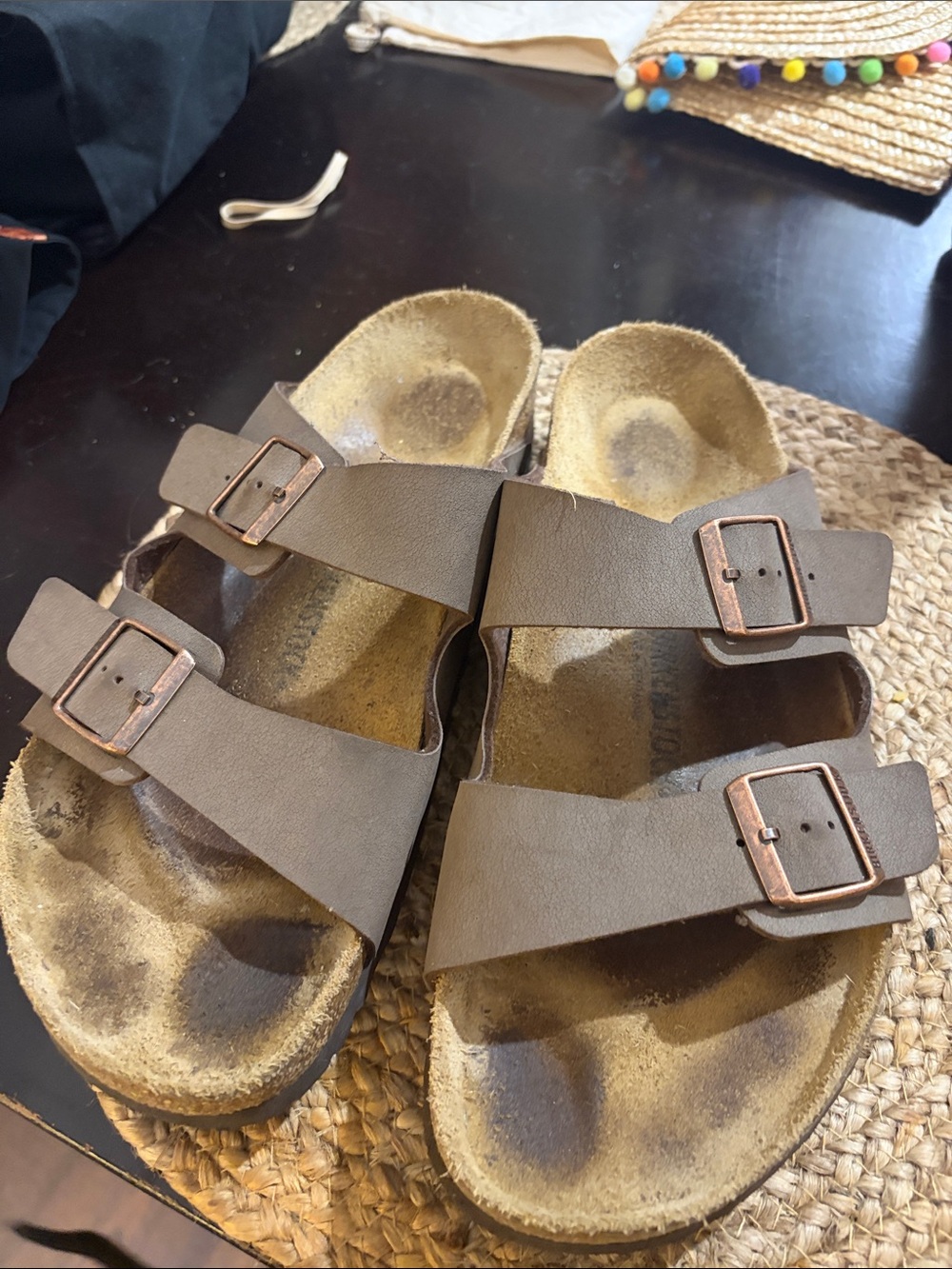Birkenstock men’s women’s Brown Two-Strap Buckle Sandals gently used Sz 41